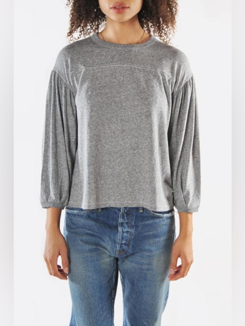 The Great. women's grey heather Curve Tee featuring long blouson puff